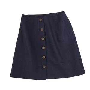 GAP‎ Linen Cotton Mini Skirt Button Front Navy Blue Uniform Schoolgirl Prep 6 29